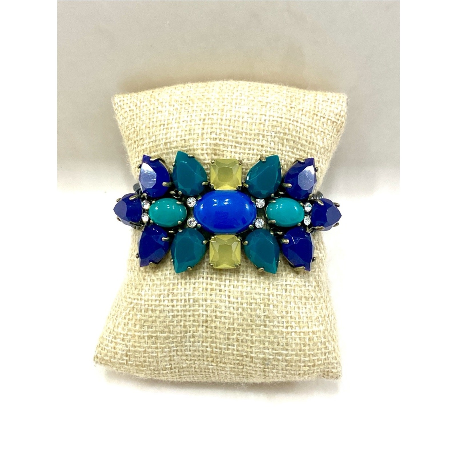 Stella & Dot Peacock Blue, Teal and Yellow Crystal Cluster Bracelet