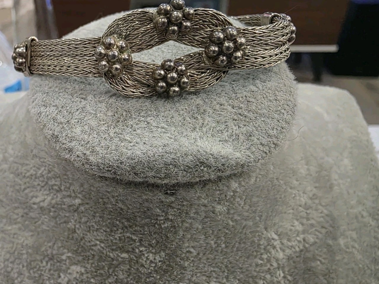 Vintage Wire Mesh Braided Silver Petite Indian Style Bracelet