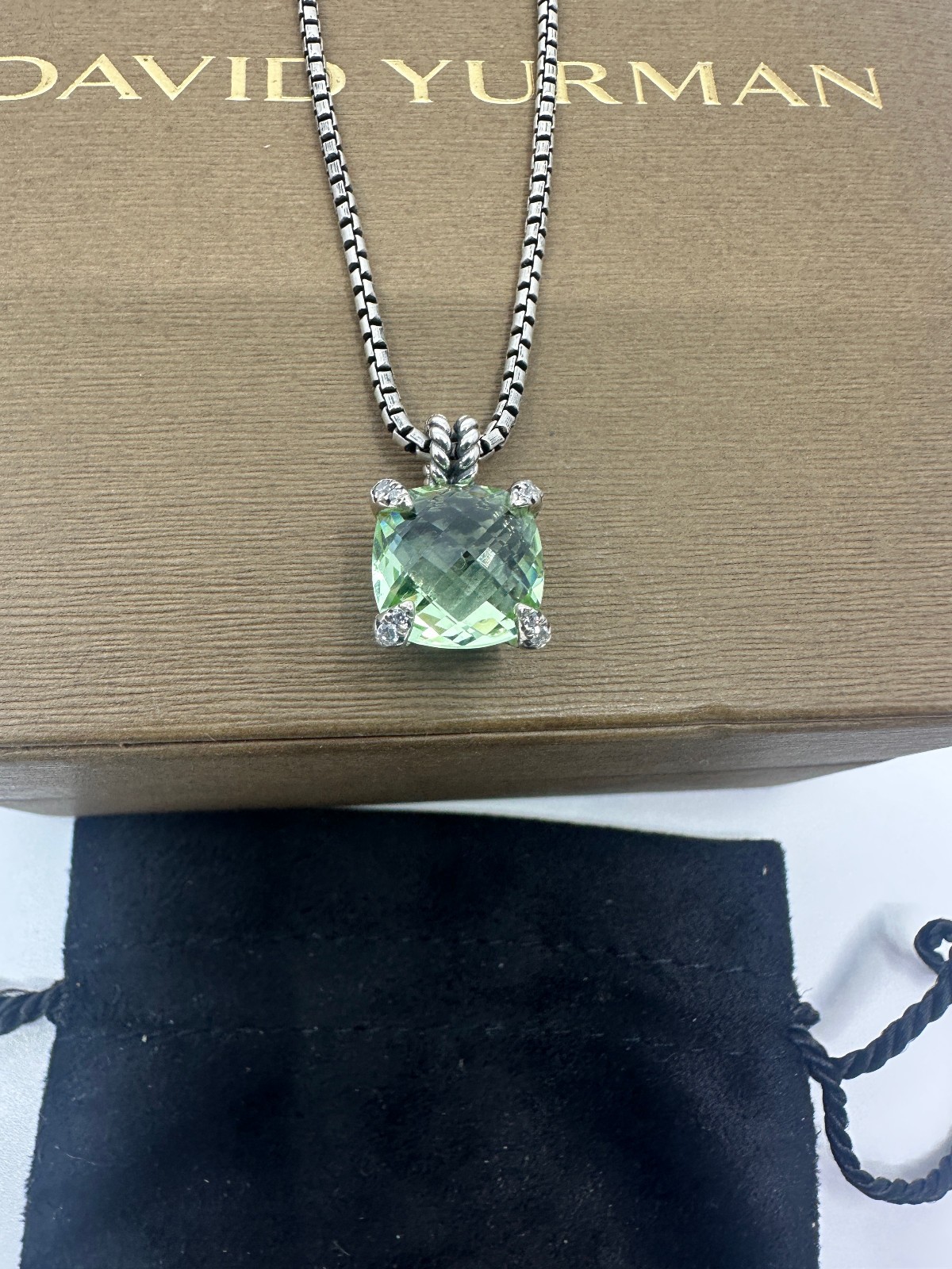 Silver David Yurman 11MM Chatelaine Pendant Necklace with Prasiolite & Diamonds