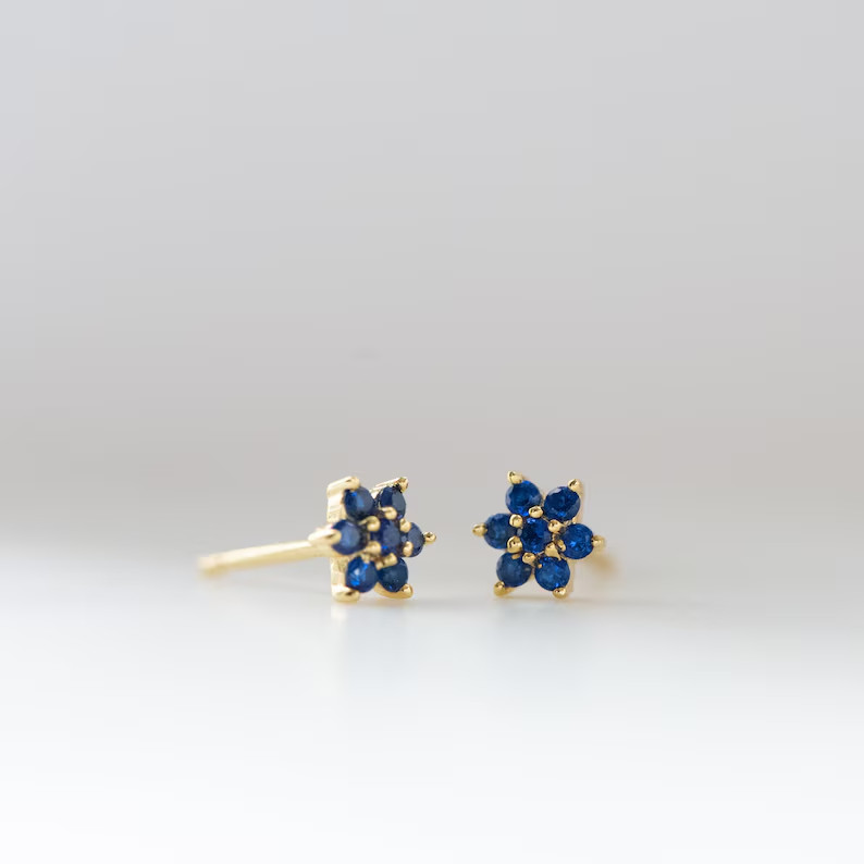 1 Ct Round Simulated Sapphire Flower Stud Earring 14k Yellow Gold Plated Silver