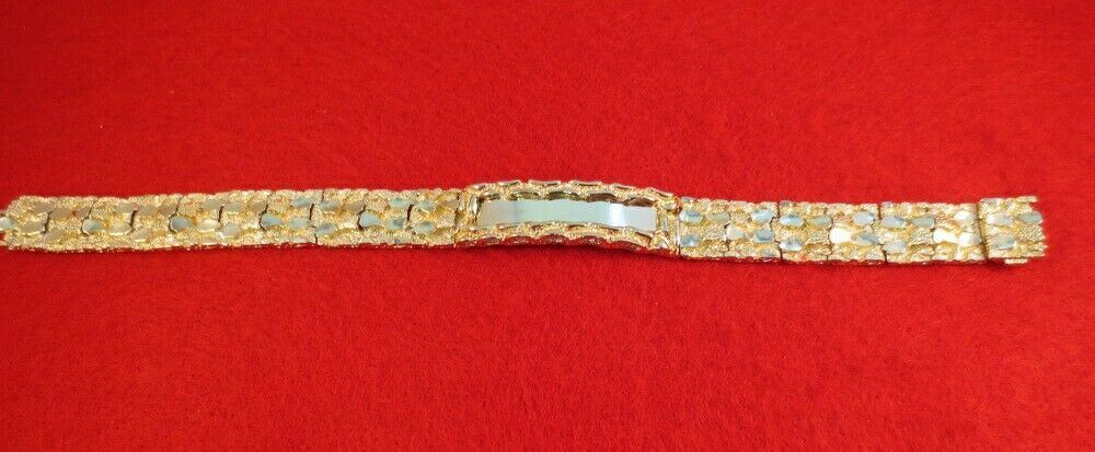 MENS 7 ,8, or 9 INCH 14KT GOLD PLATED NUGGET ID BRACELET BLING BLING IDB-100