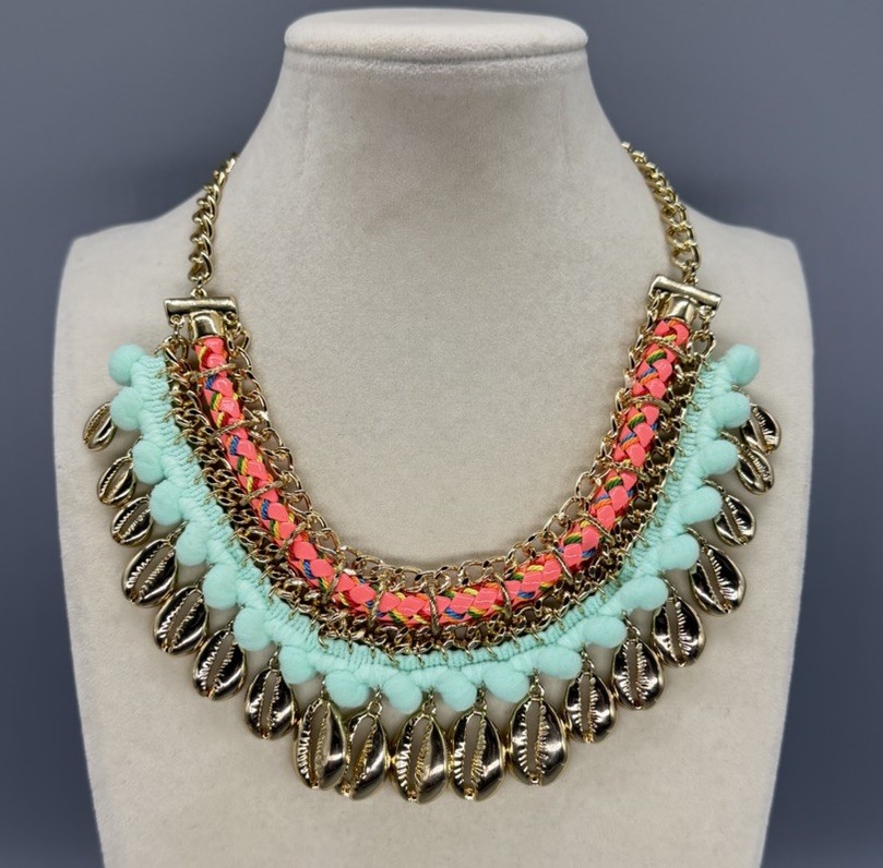Lilly Pulitzer Sparkling Gold Plated Multi Sands Shells Bib Statement Necklace