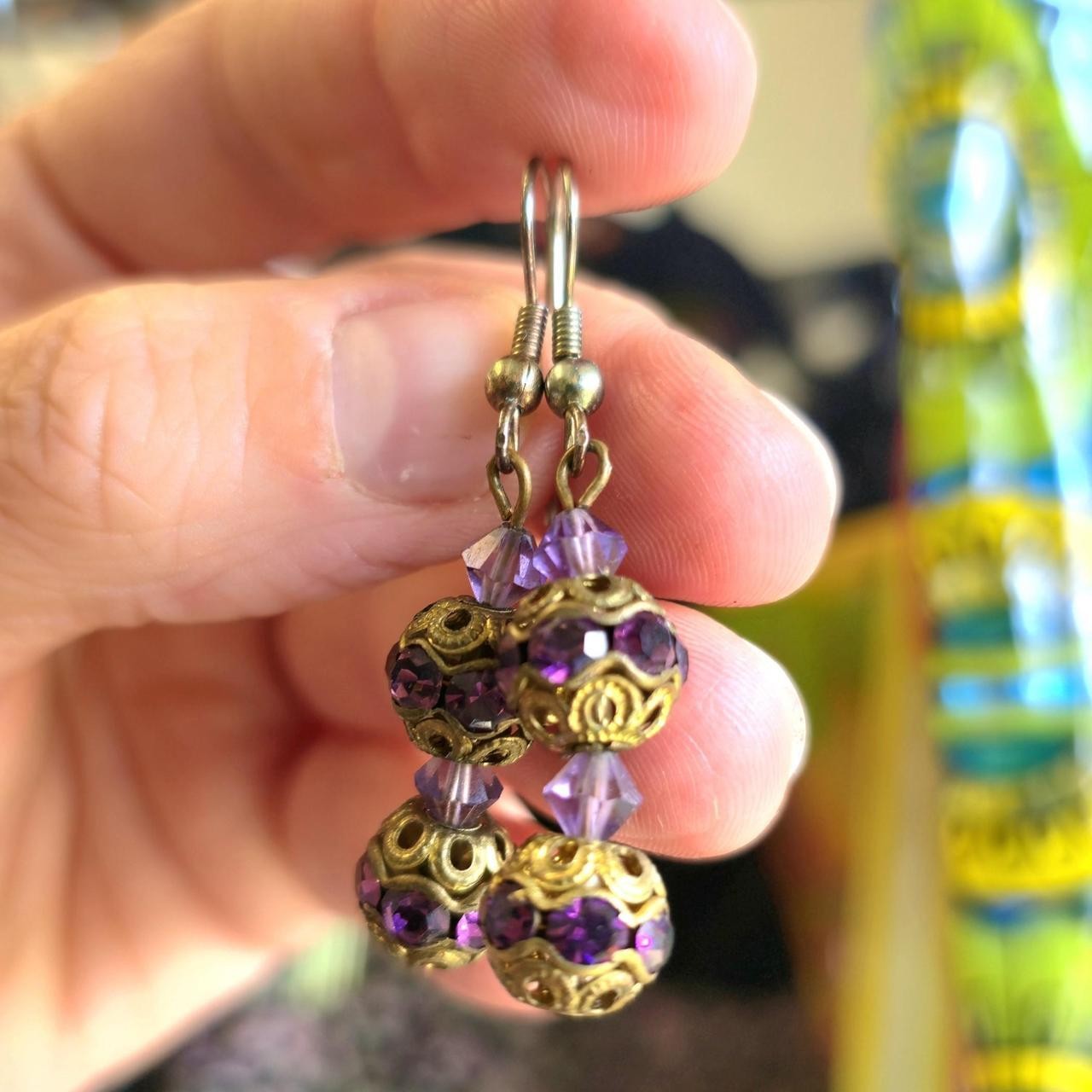 Vintage purple and gold swavorvski crystal earrings