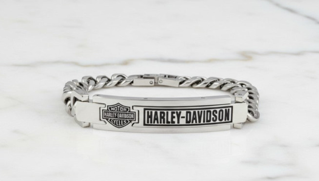 Unisex Harley Davidson® 7mm Curb Link Bar & Shield Logo ID Bracelet 216 HSB0144
