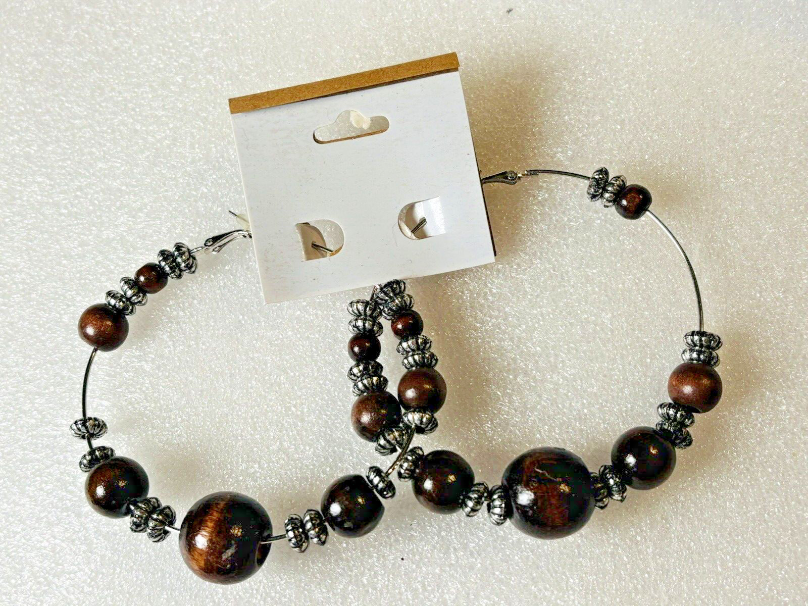 Art of Nature / Brown Wooden Beaded Bohemian Hoop Fashion Earrings Boho 3.25″
