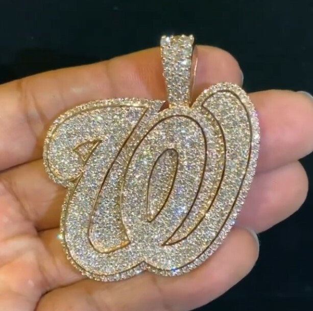 mens Custom Any Initial W Letter Cursive Pendant 3.75ct Simulated Diamond Silver