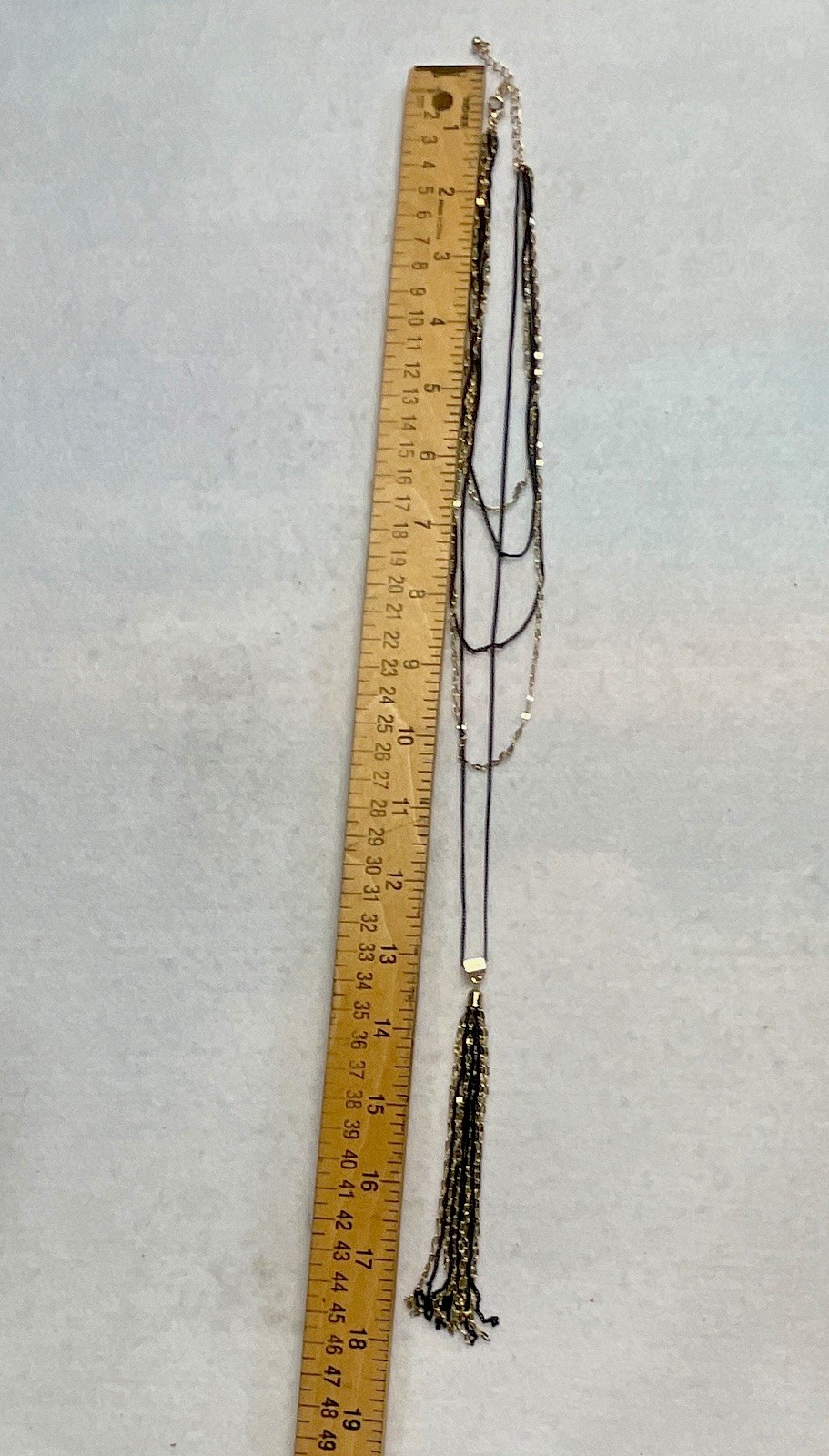 Layered Lariat Tassel Bar Pendant Necklace Gold/Black Adjustable Lobster
