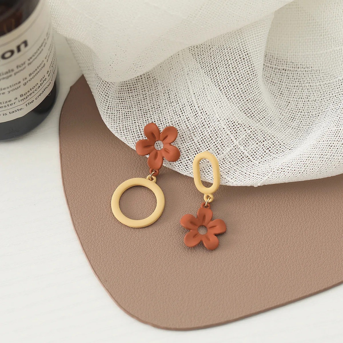 White Women Boho Flower Earrings Fashion Statement, Drop Dangle Stud Earrings
