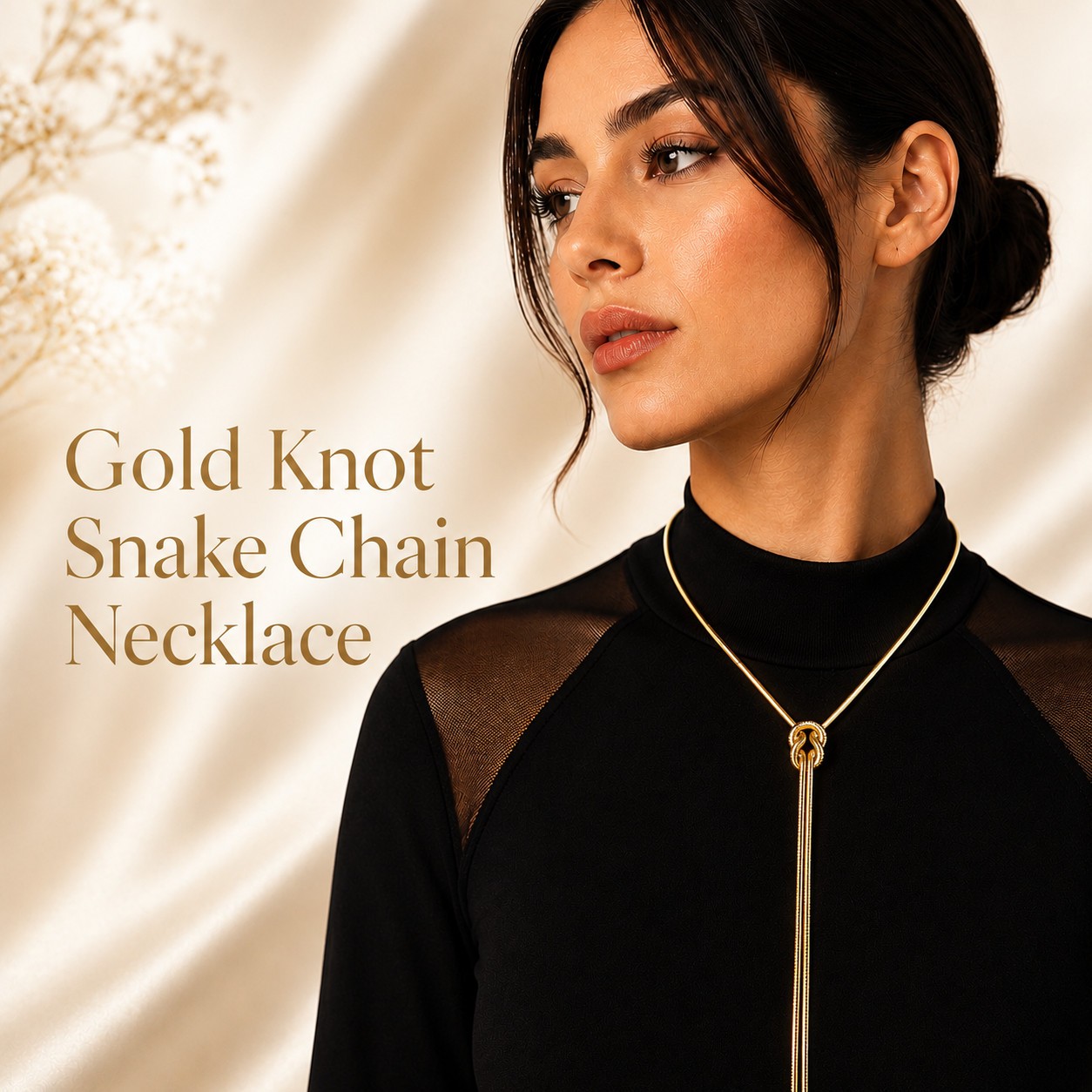 Gold Knot Snake Chain Necklace Stainless Steel Waterproof Statement Jewelry