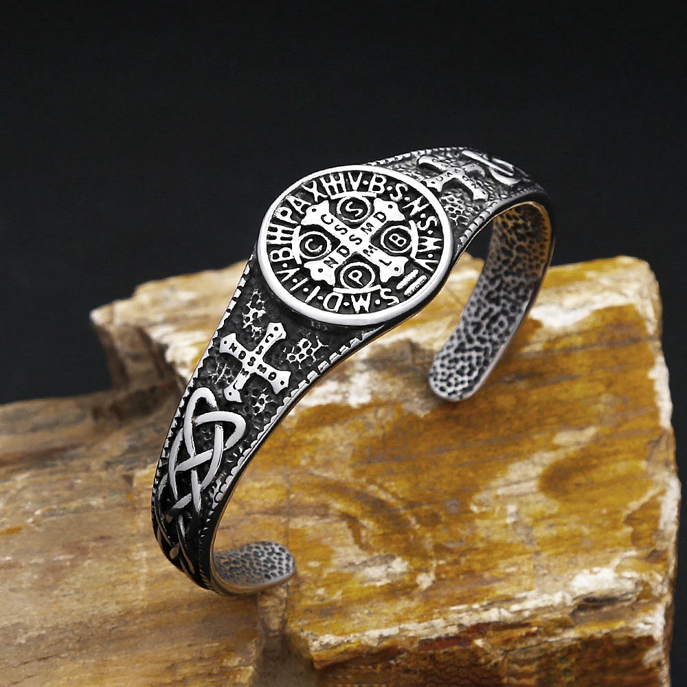 Stainless Steel Cross Open Cuff Bracelet for Men Women Biker Bangle