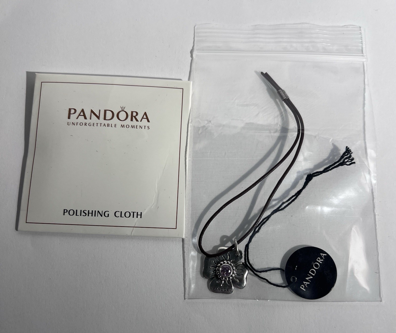 Authentic PANDORA Clasp Opener Pink CZ S925 Sterling Silver and Polishing Cloth