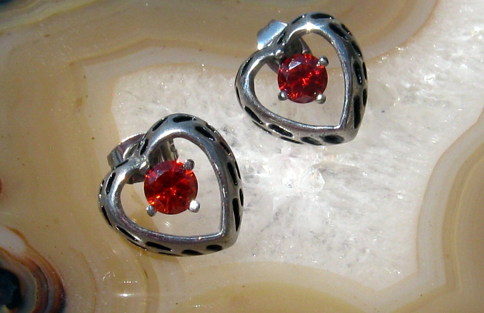 316L Surgical Steel Hollow Heart Earring With Red CZ Center Stone