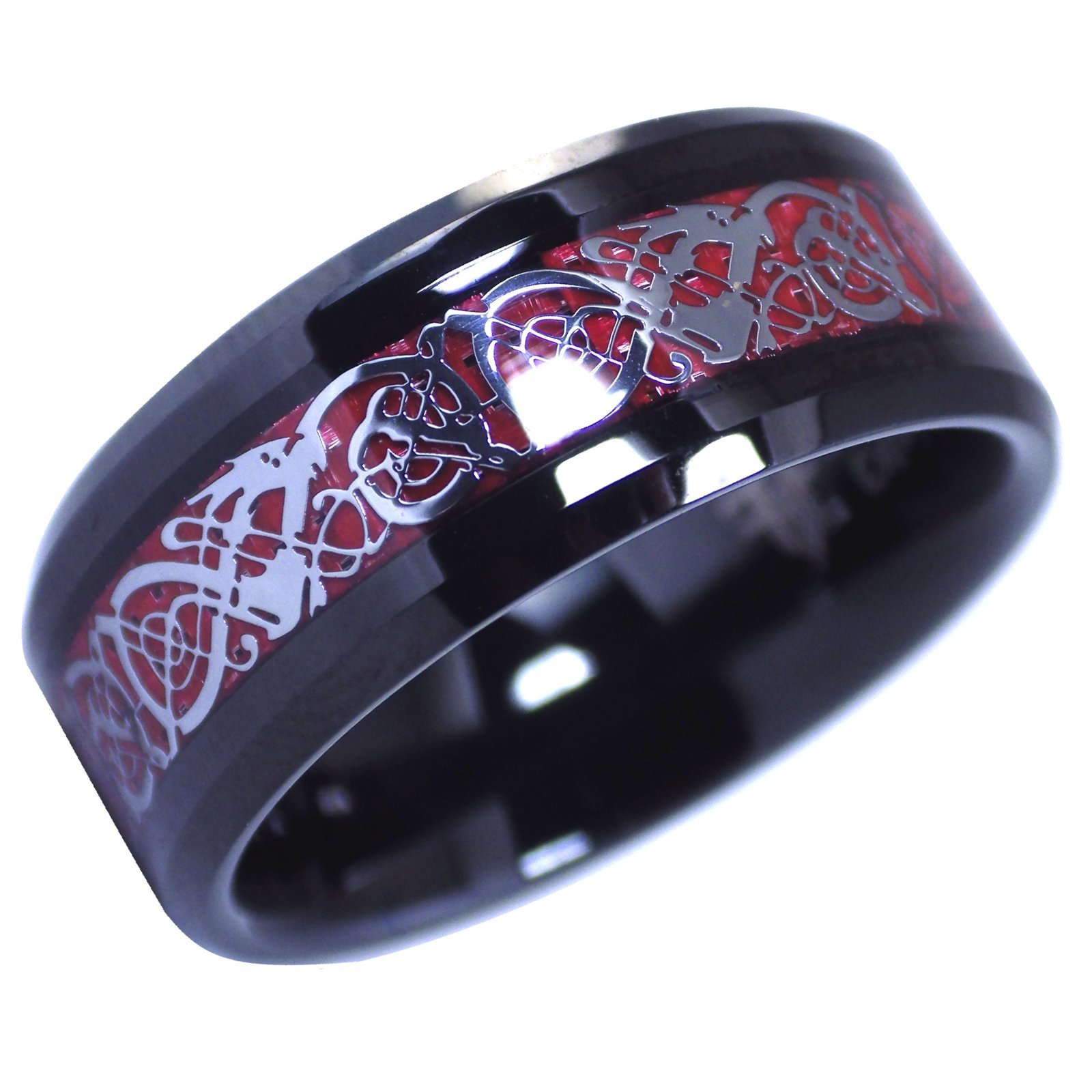 Black Tungsten Red Celtic Dragon Ring Size 6-17 Mens Womens 8mm Carbon Fiber