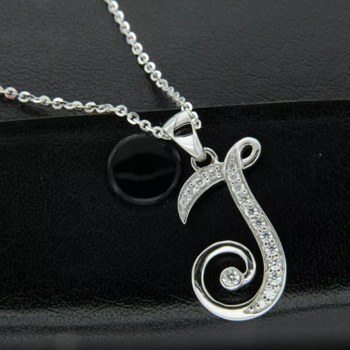 0.34Ct Round CuDiamond Initial Letter-J Pendant 14K White Gold Finish Free Chain