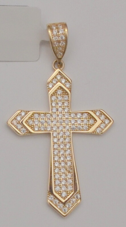 14k Solid Yellow Gold Cubic Zirconia Cross Charm Pendant 2.7 Gr 1.2 Inches