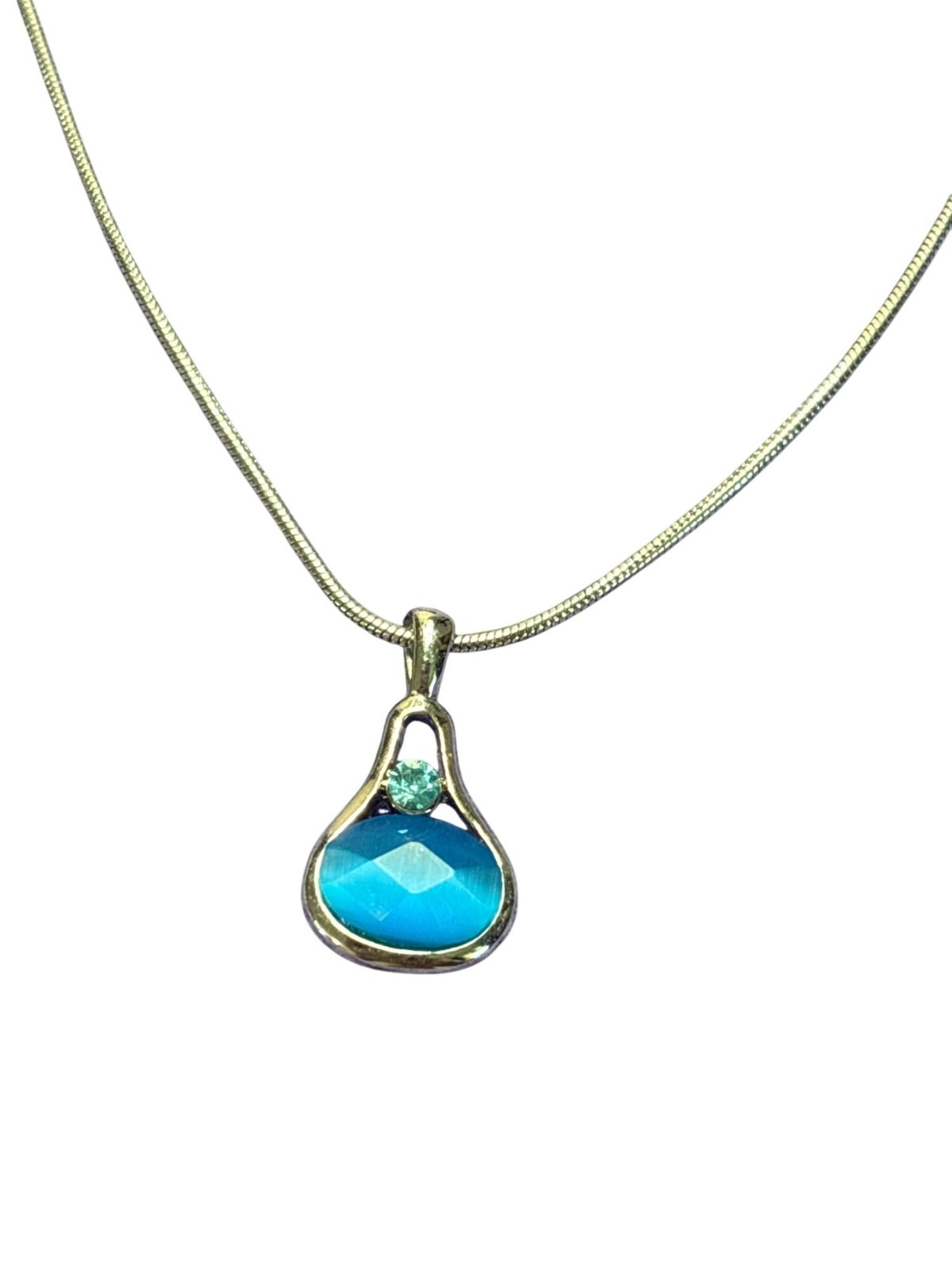 Lia Sophia Blue Moon Faceted Cat’s Eye Rhinestone Silvertone Serpentine Chain