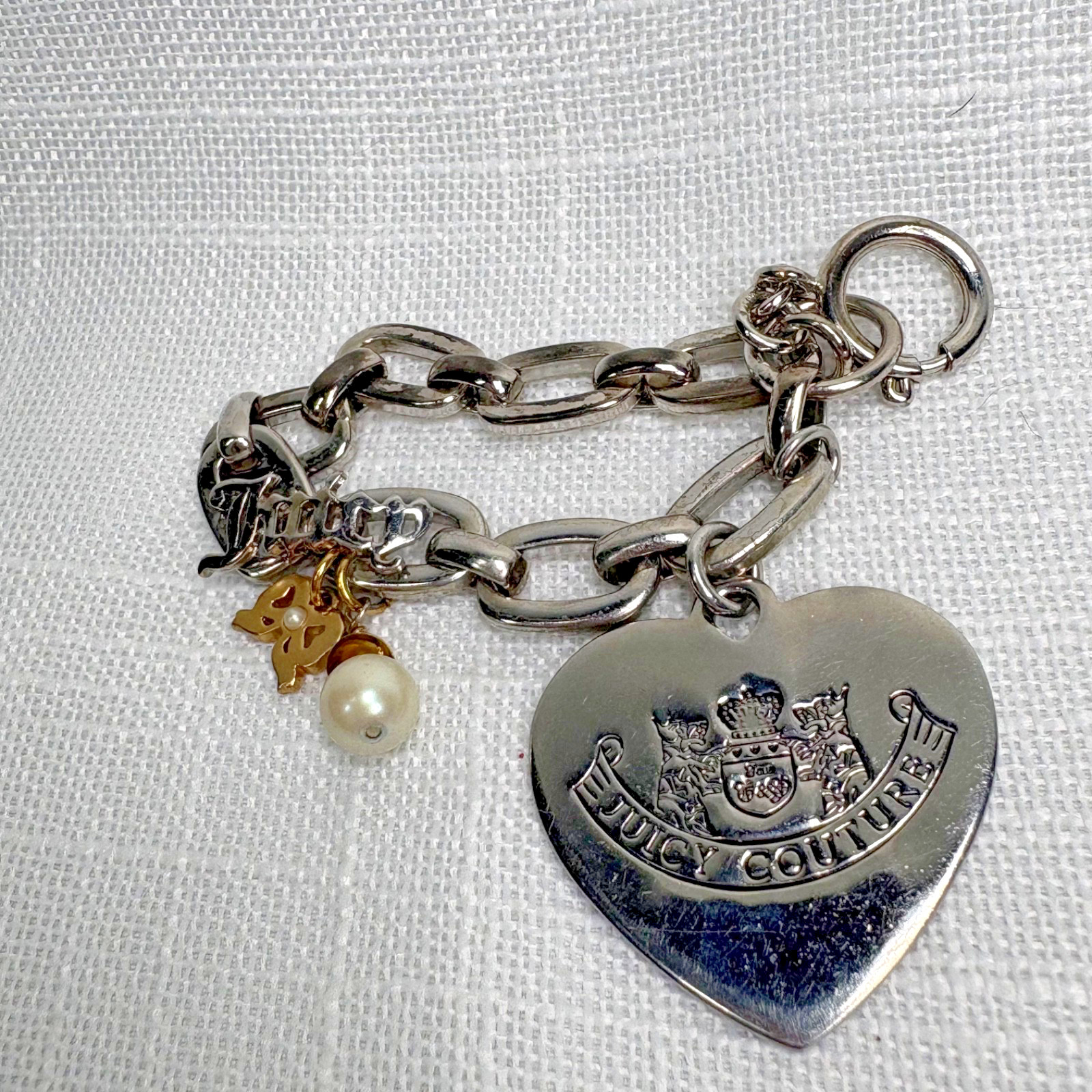 Y2K Juicy Couture Heart Charm Bracelet Silver And Gold Tone Charms Let Them Cat
