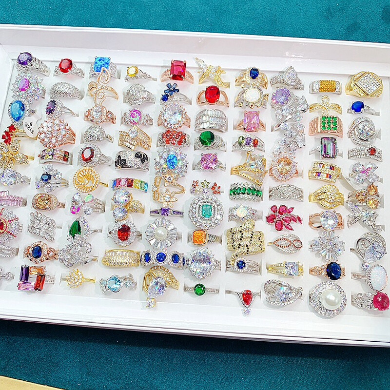 Hot Wholesale Colorful Crystal Mixed Rings Bulk Finger Band Ring Jewelry Lot