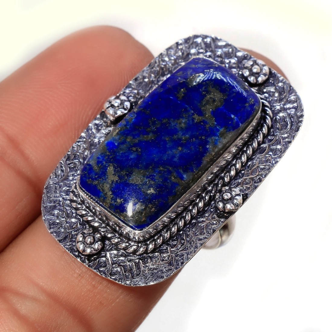 Lapis Lazuli Gemstone Ring Handmade Antique Design Women’s Jewelry 7.75″ FR 179