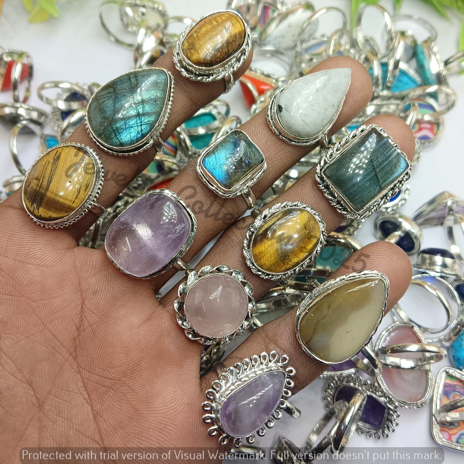 Labradorite & Mix Gemstone 5 PCS Rings 925 Silver Plated Wholesale Lot Jewelry