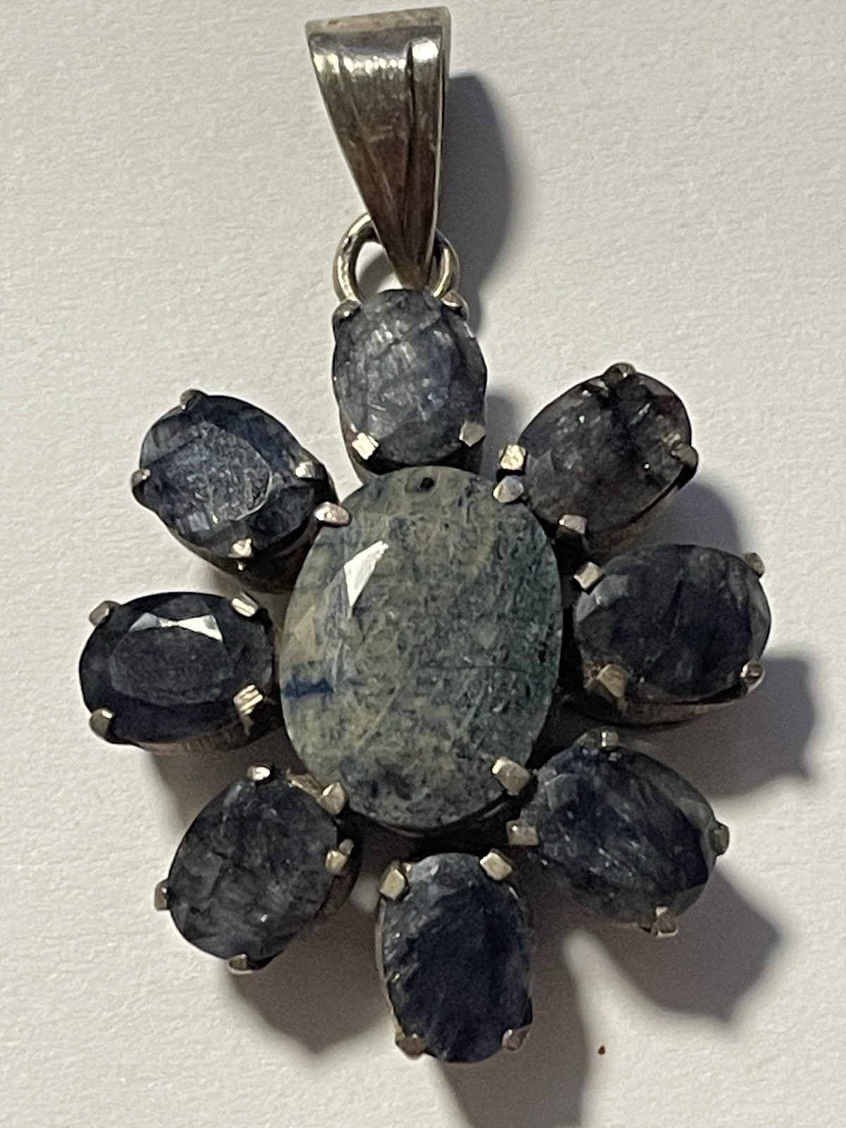 925 Sterling Silver Gray Marble Flower Stone Pendant 2” Charm (D263)