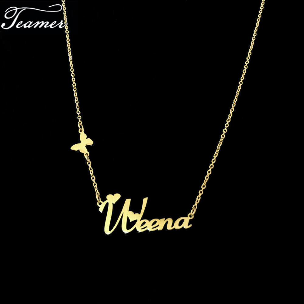 Personalized Custom Name Stainless Steel Nameplate Necklace with Butterfly Gifts