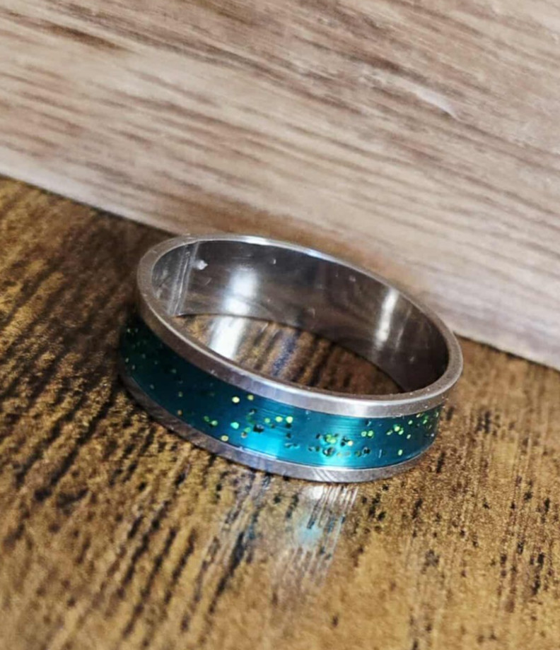 Green Stardust Titanium Ring Size 8 Steel Band Unisex Sparkle Next Day Shipping
