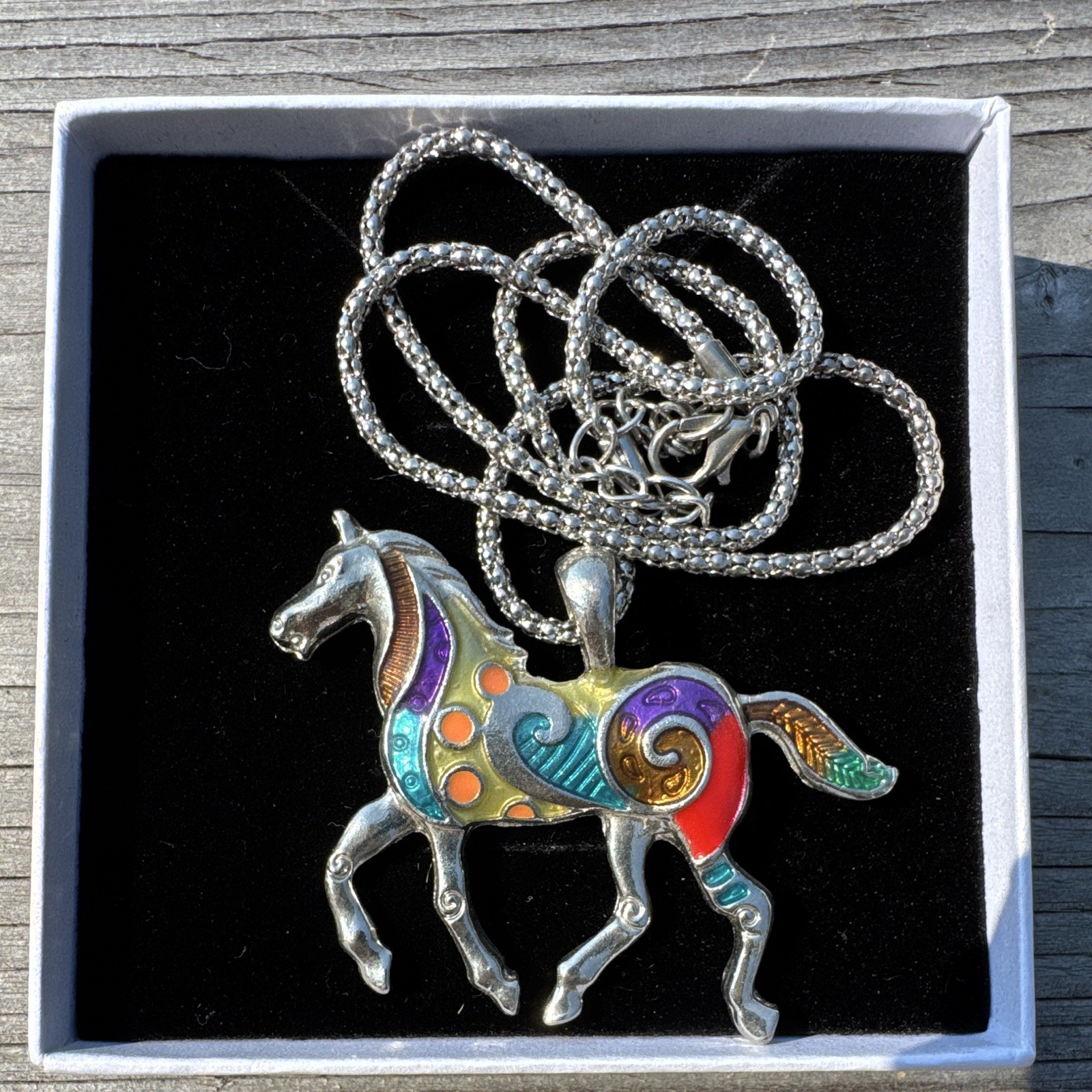 Multicolor Western Horse Necklace, Dangle Earrings, Metal, French Wire Closure