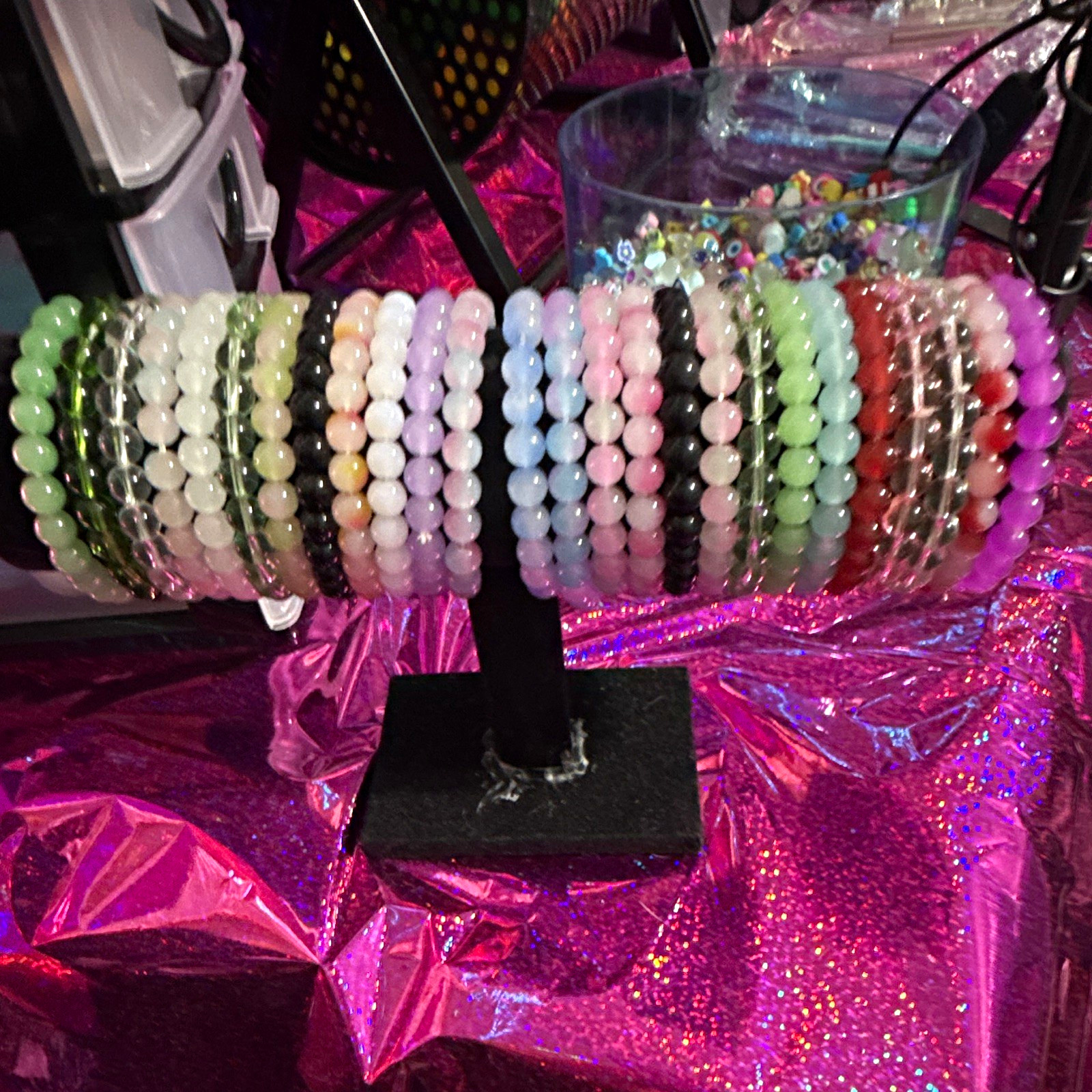 Multicolor Round Glass Beaded Stretch Bracelets Lot No Clasp
