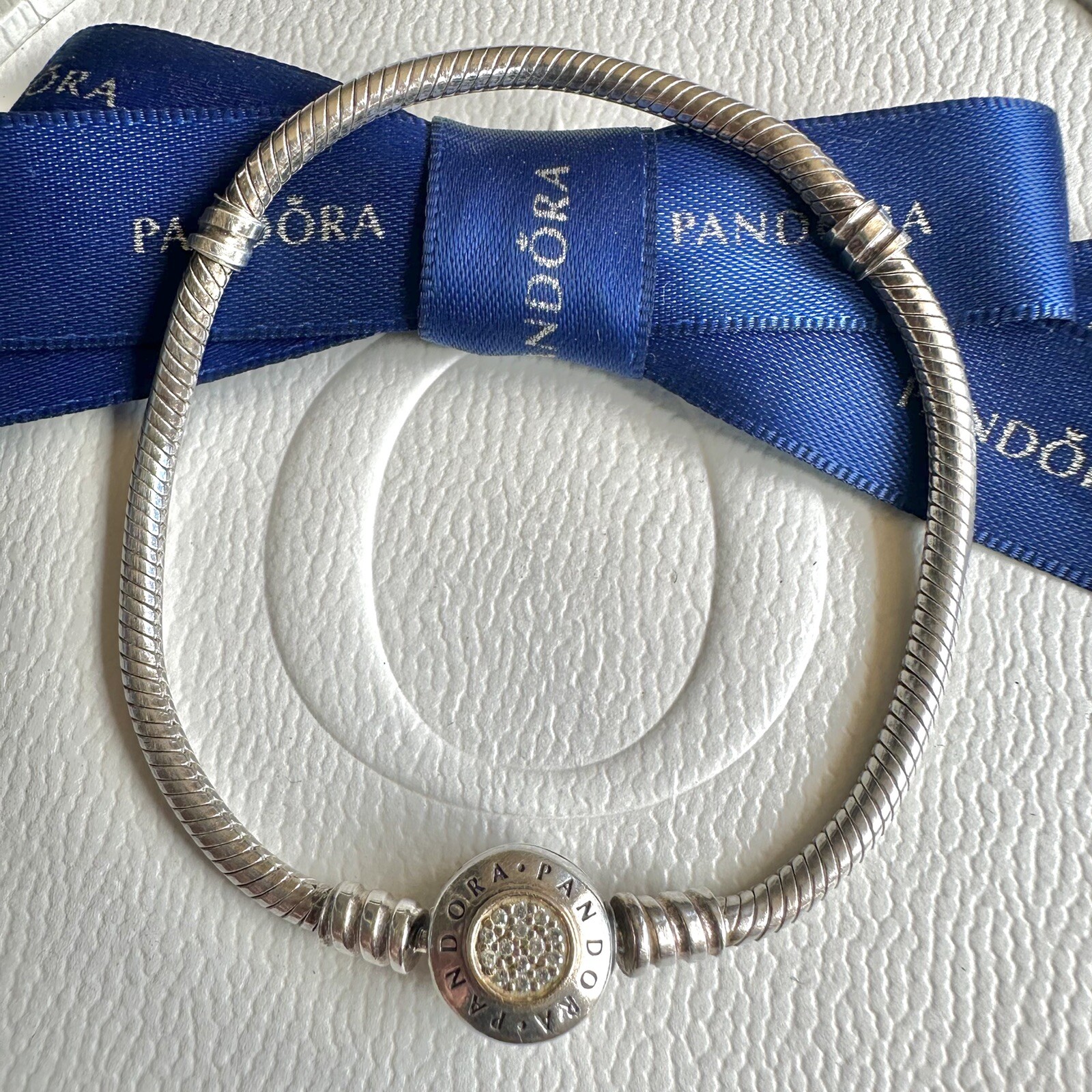 Authentic Pandora Silver 14k Gold Signature CZ Clasp Bracelet 18.5cm #590741CZ