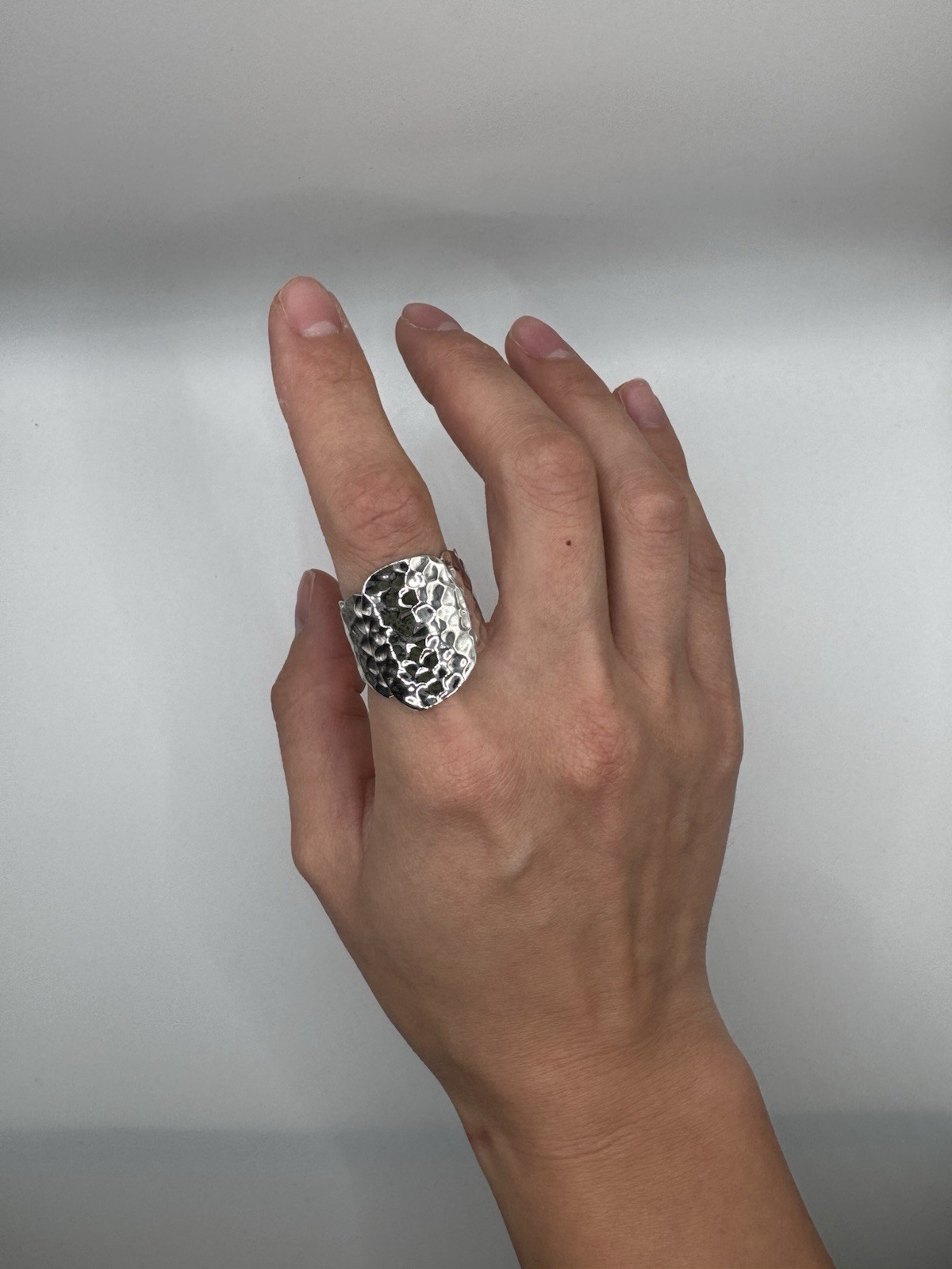 Sterling Silver Textured Wide Metal Statement Cocktail Ring Size 7.5 No Stone
