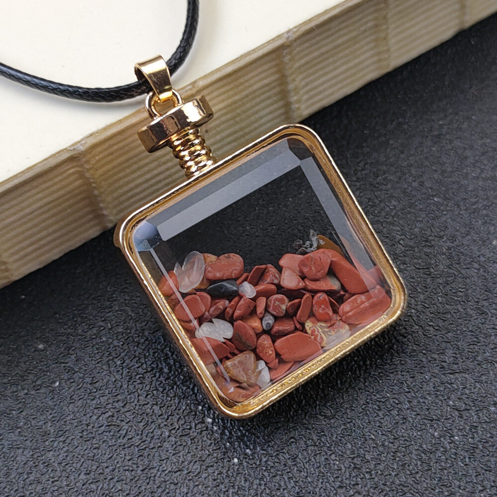 10pcs Natural Healing Stone Chips Crystal Square Wishing Bottle Pendant Necklace
