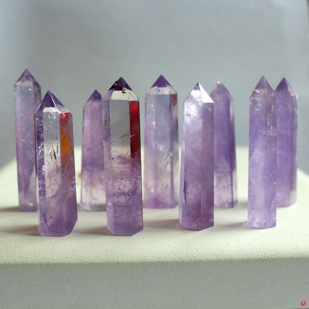 1Pc Natural Purple Amethyst Quartz Crystal Point Wand Healing Rock Stone Obelisk