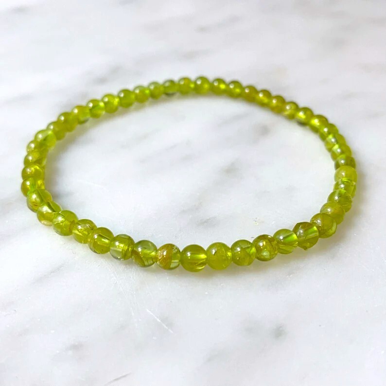 Natural Peridot 4mm Beaded Healing Women Men Green Crystal Bracelet Xmas Gifts
