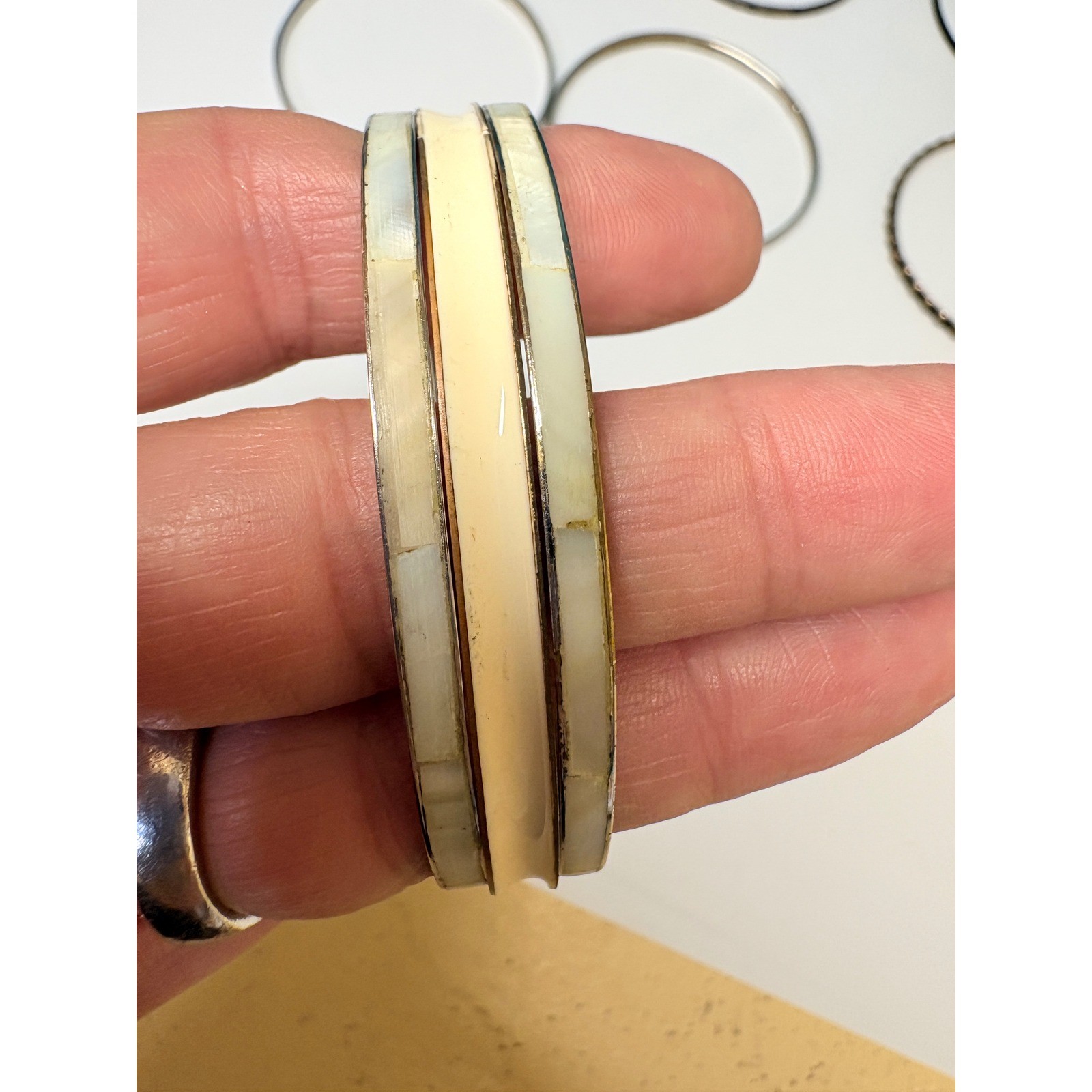 Mixed Metal Shell Bangle Bracelet Set 12pc Black Gold Cream Boho Stack