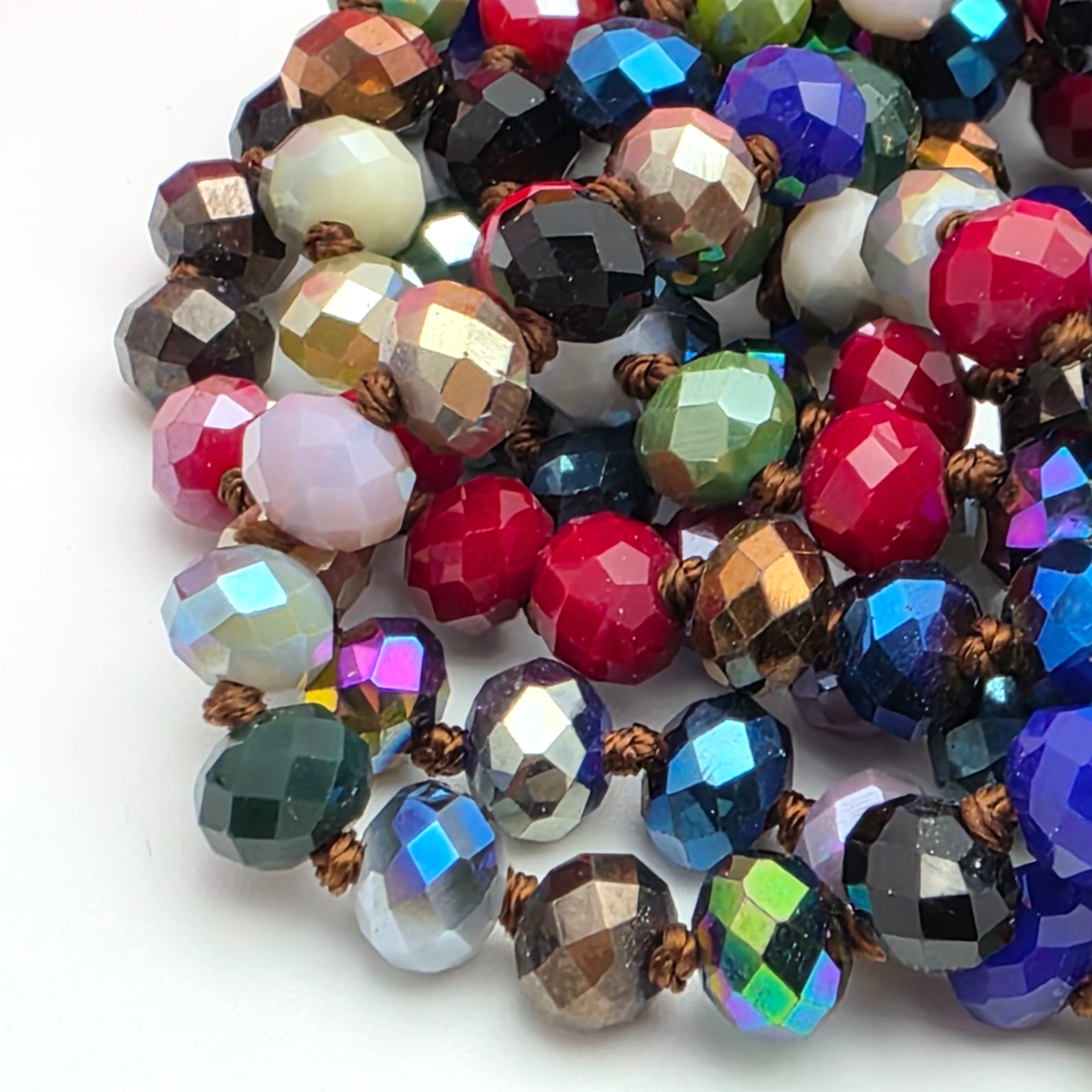 58″ Multicolor Faceted Crystal Beaded Necklace Endless No Clasp 8mm Rondelle