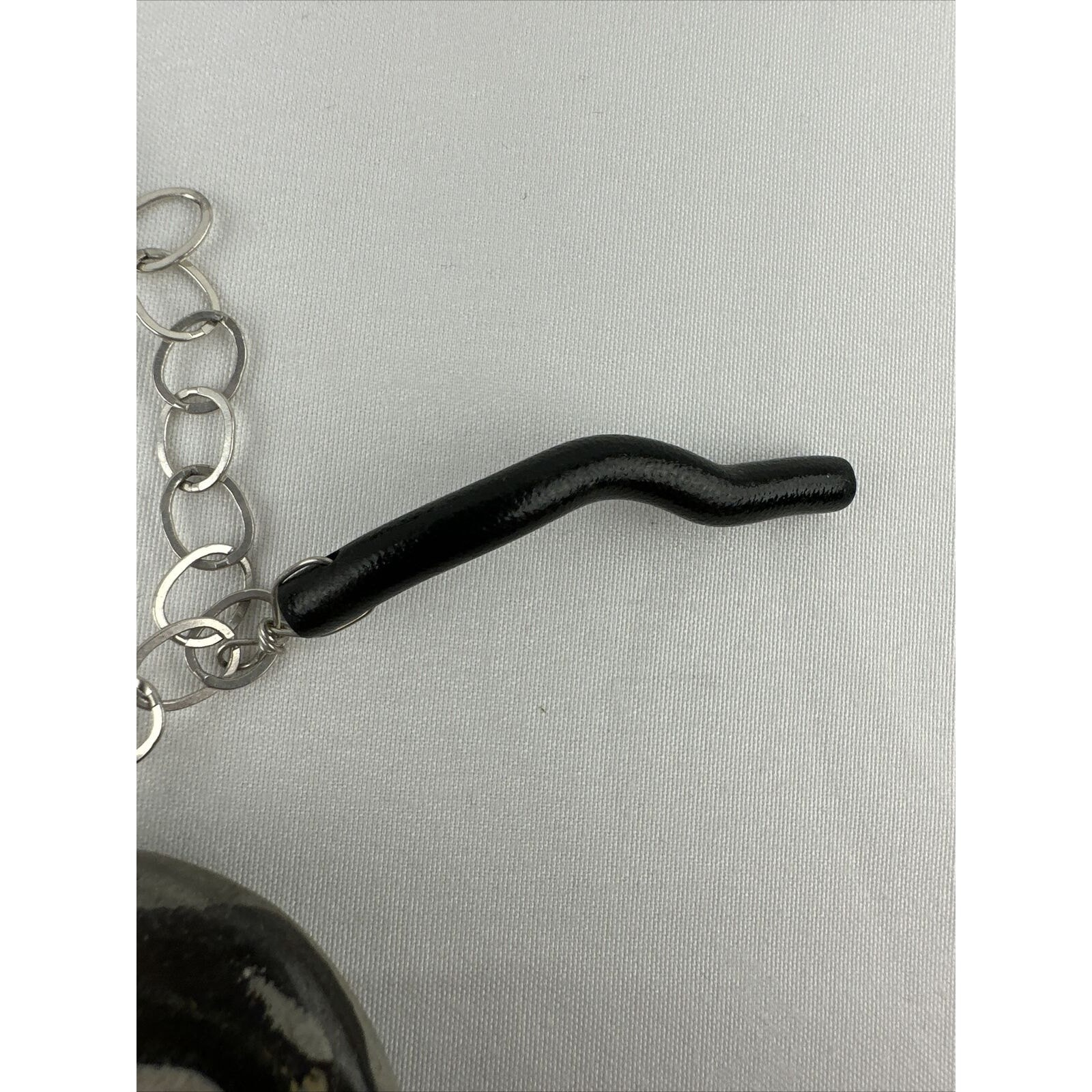 Artist Made Pendant Sterling Silver Chain Natural Pearl Marble Zebra Jasper