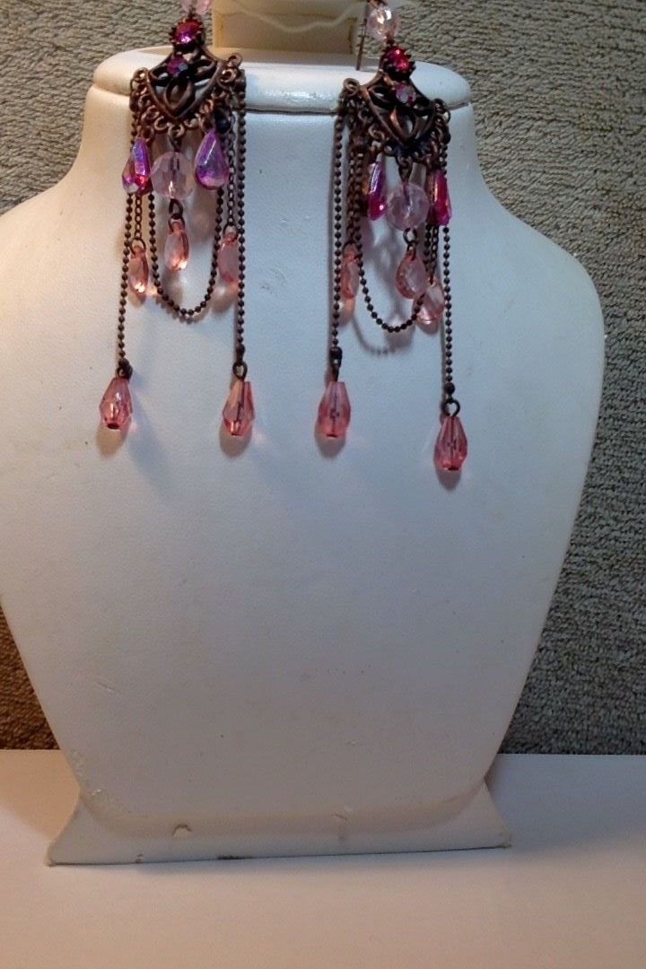 Antika Earrings Ear Dangle Stone Women New Fashion Blooming Pink Victorian Look