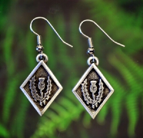 Diamond Shaped Thistle Earrings in Fine Pewter made in USA
