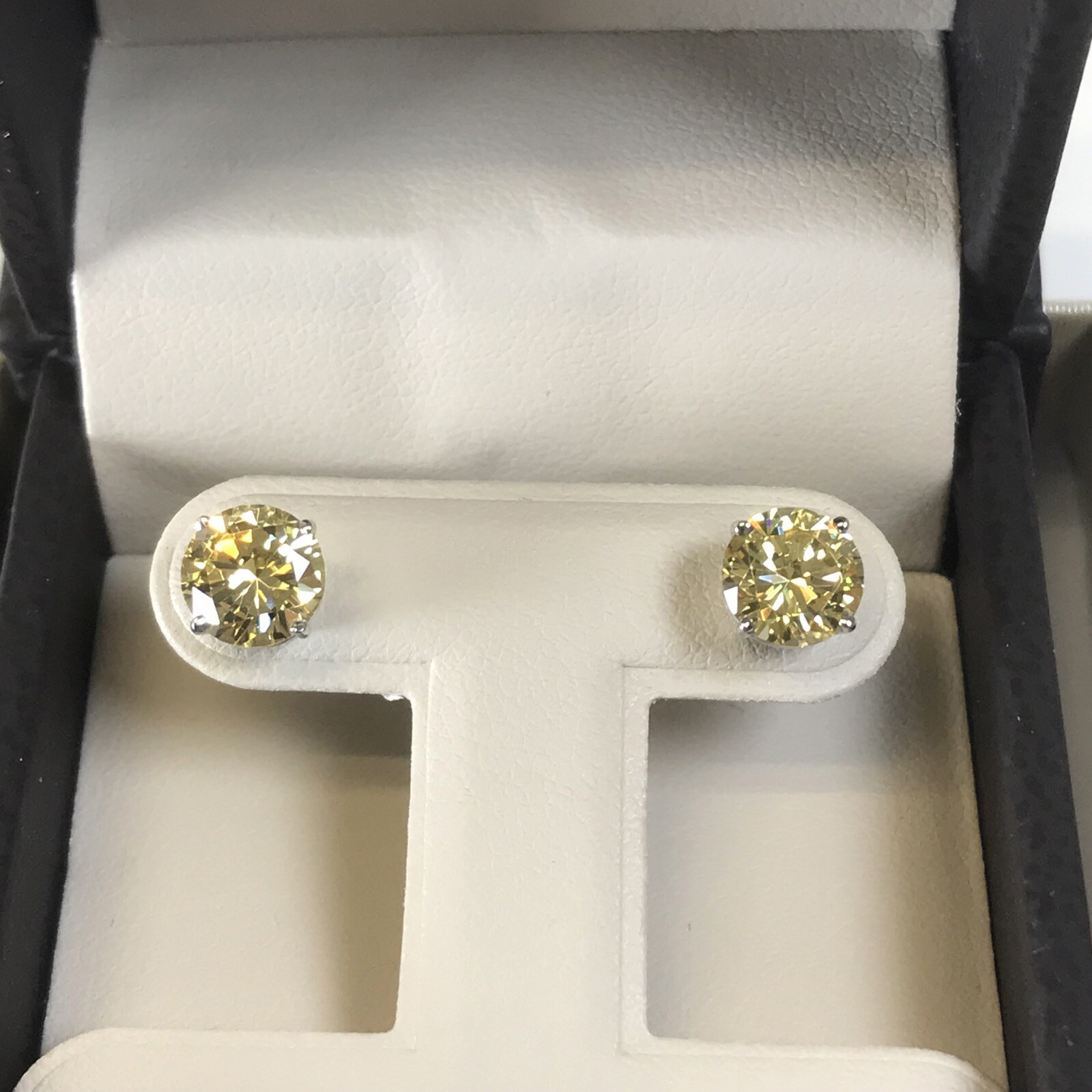 2 Ct Studs Diamond Earrings Fancy Yellow Round Man Made 14k Solid Gold