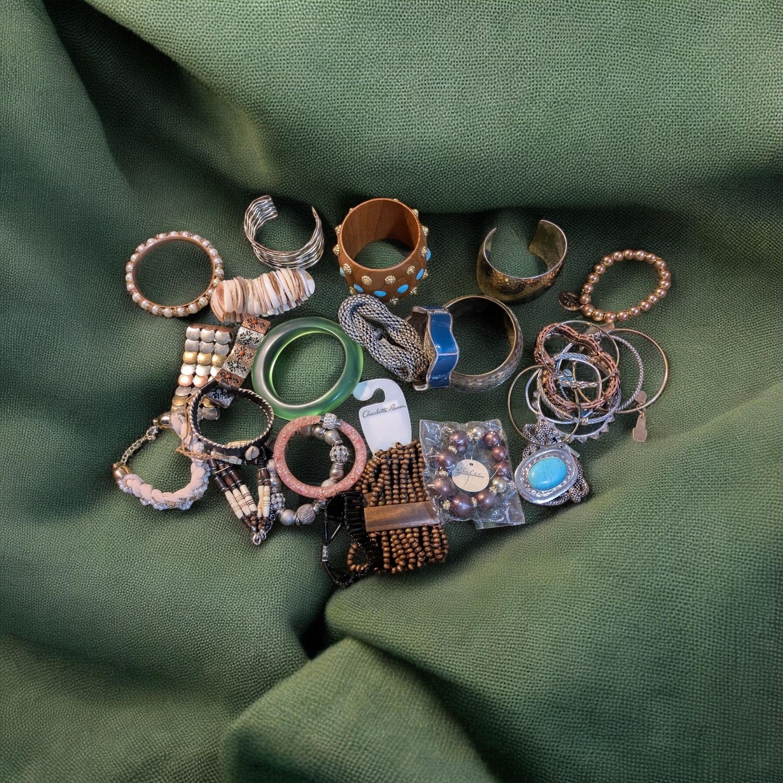 Mixed Lot of Fashion Costume Bracelets Including Bangle, Beaded, and Cuffs.