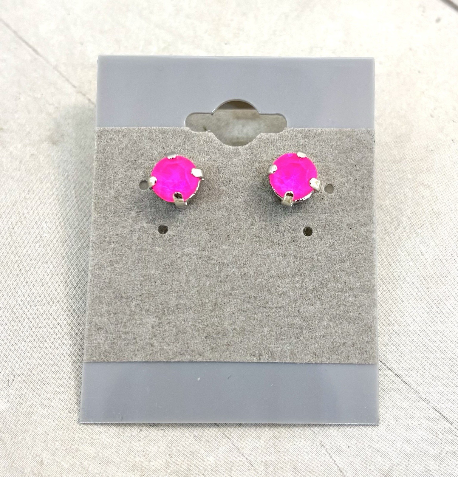 6mm Neon Pink Stud Shiny Silver Plated Cup Chain Earrings