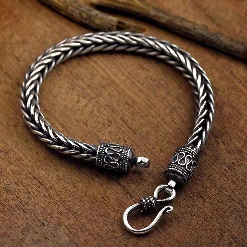925 Sterling Silver Bracelet vintage Rope Side Chain High Quality For Women Men