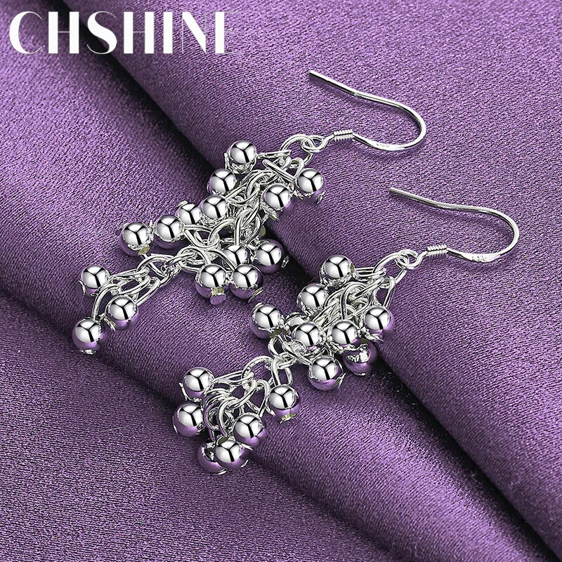 CHSHINE 925 Sterling Silver Smooth Grape Beads Earrings Charm Fashion Jewelry