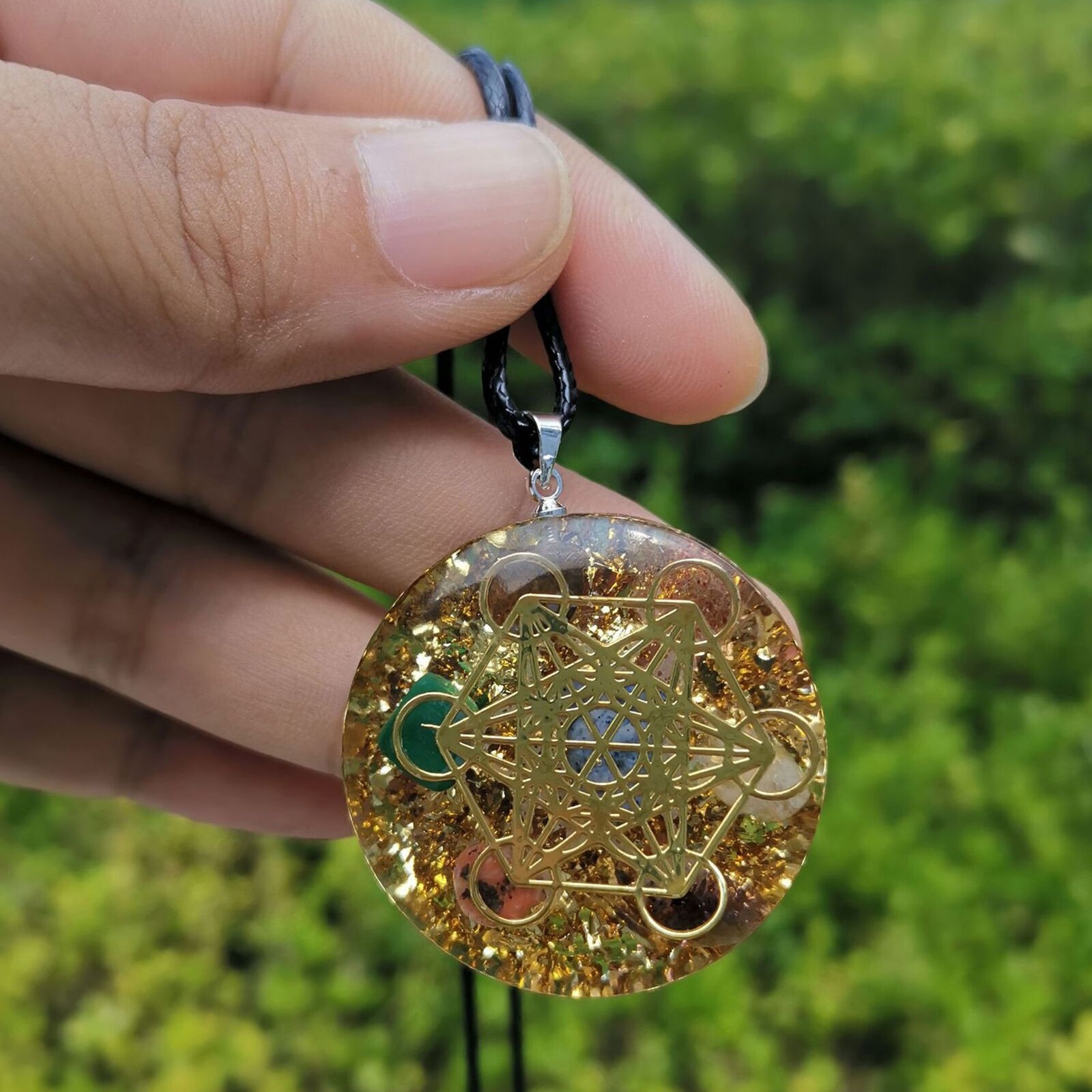 Metatron Cube 7 Chakra Gemstone Pendant Orgonite Necklace Orgone Sacred Geometry