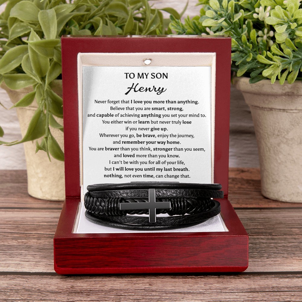 To My Son Cross Bracelet Christmas Birthday Graduation Gift for Teen Boys Men