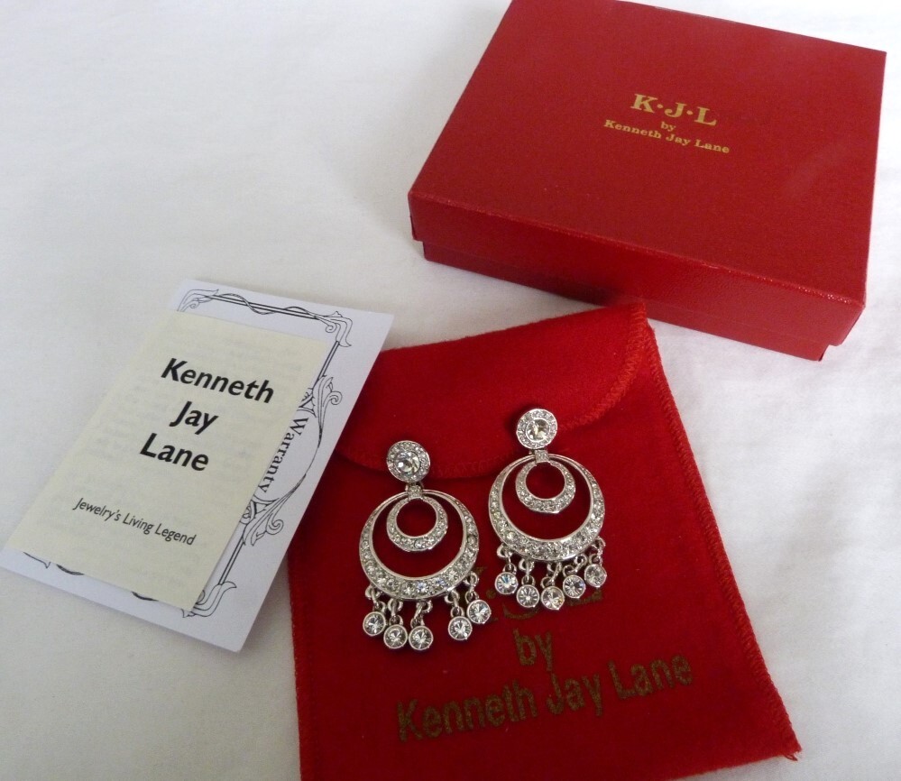 2″ LONG NEW IN BOX POUCH COA KJL KENNETH JAY LANE SPARKLING CRYSTALS EARRINGS