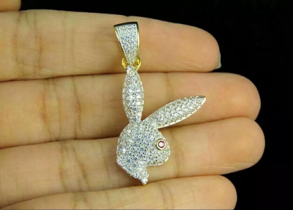 Round Cut Simulated Diamond Stunning Playboy Pendant In 14k Yellow Gold Plated