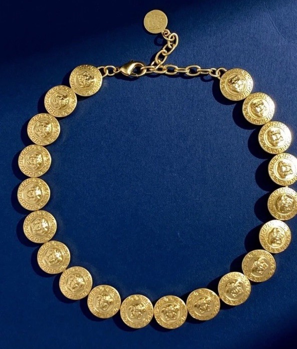 Versace Necklace Greca Signature Gold Choker Greek Key Medusa Vintage