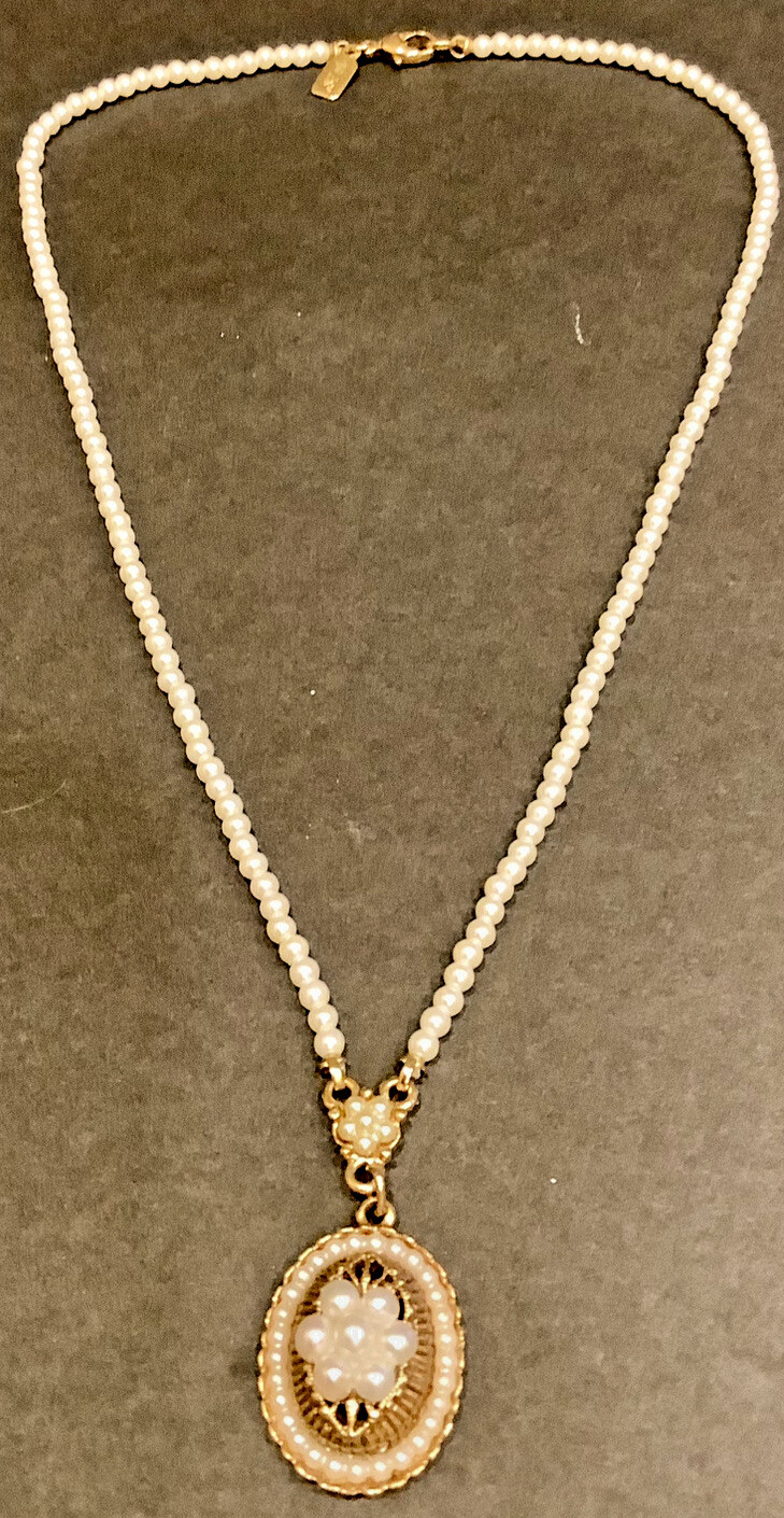 Designer 1928 signed Faux PEARL LAVALIERE Style Necklace 20 inch